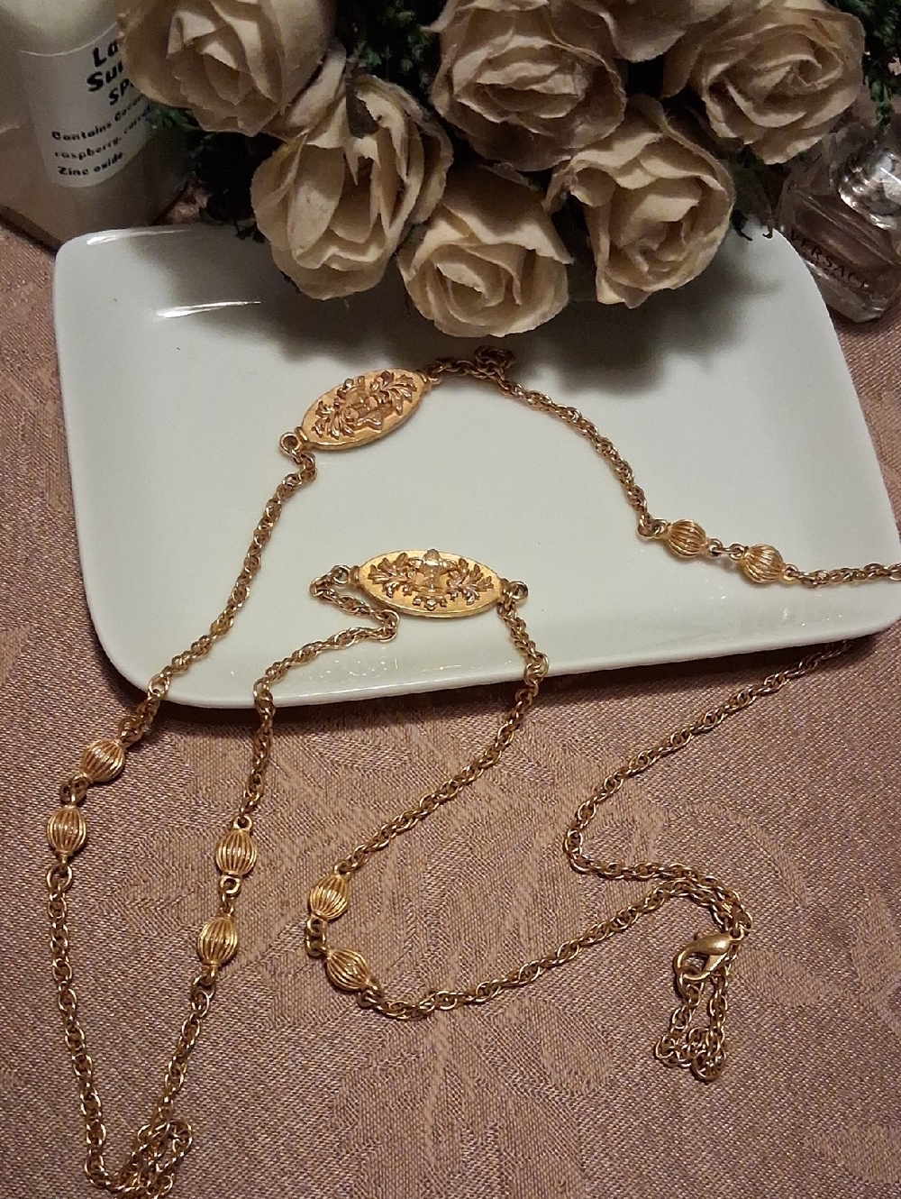 Gold-Tone Floral Medallion 26" High Quality Necklace - Elegant Women’s Jewelry